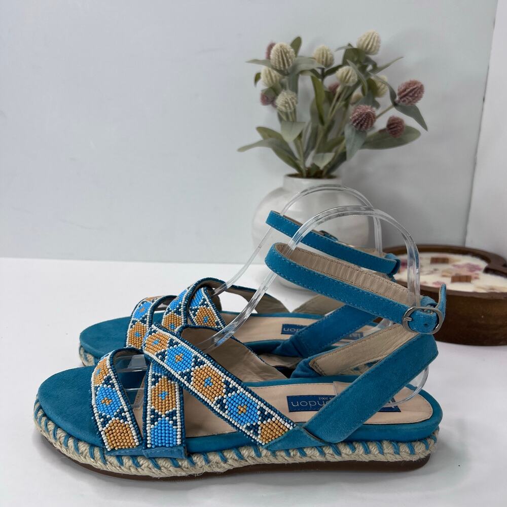 Laidback London Majolica Beaded Strappy Sandal Blue/Yellow Women 7/EU38 Sundance